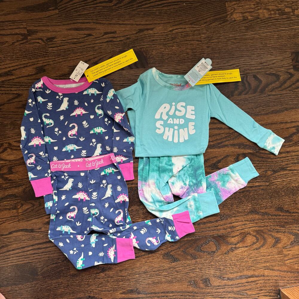 NWT Cat and Jack Navy Purple Dinosaur Tie Dye Pajamas 2 Pairs | 2T